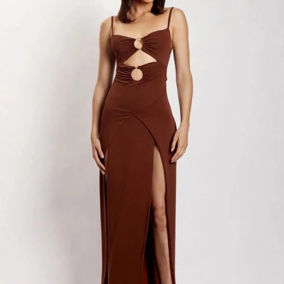 Meshki Diane Maxi Wrap-Over Dress - Brown Size M - Picture 4 of 7